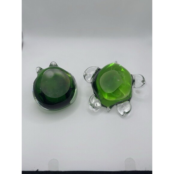 Murano Style Frog And Turtle Paperweight Set Green Hand Blown Art Glass - Picture 5 of 14